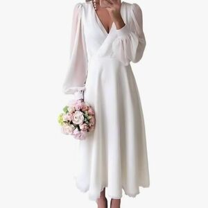 Elegant White Long Sleeve Dress